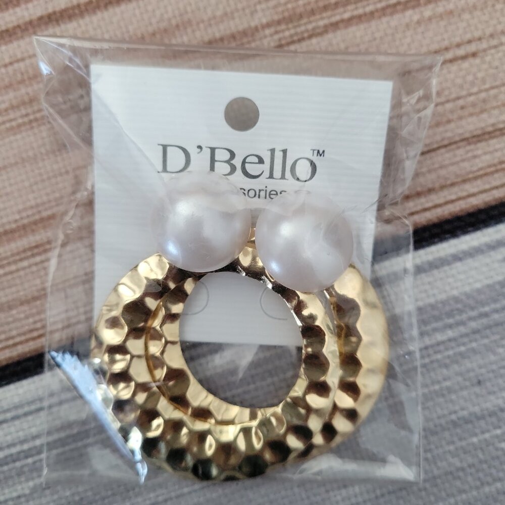 Bold Gold Hoop & Pearl Stud Earrings BY D’Bello – Statement Elegance NWT DD - Picture 8 of 8